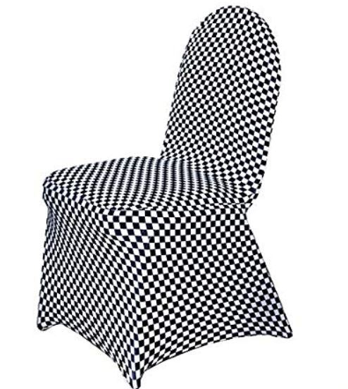 Black and White Checkered Spandex Chair Cover - Rent